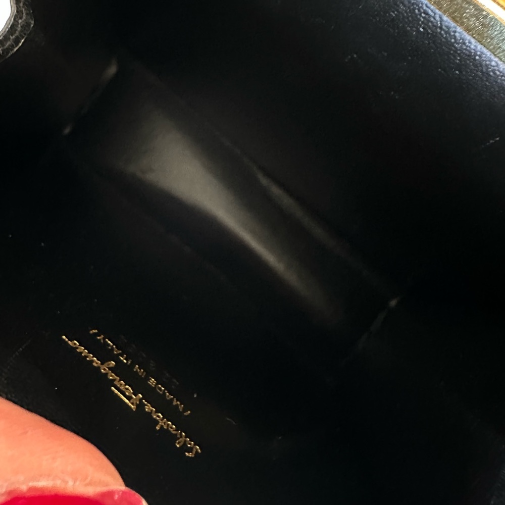 *SOLD*Authentic Salvatore Ferragamo Leather Black Bow Bag w/ Gold Chain - Picture 16 of 17